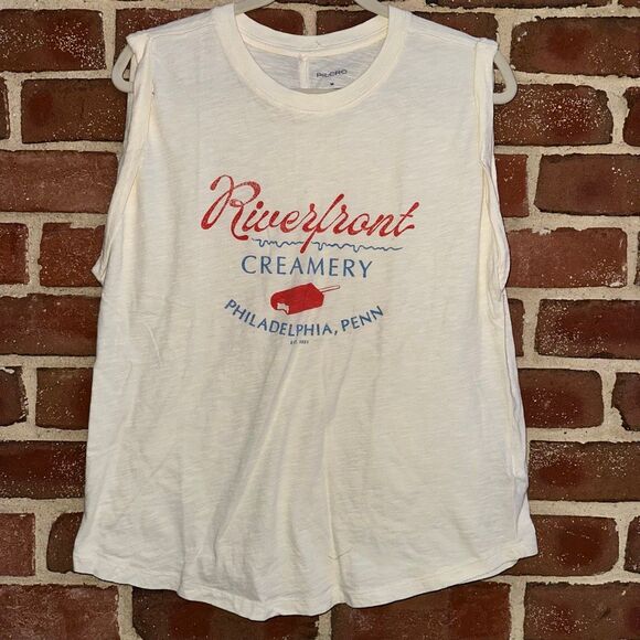 Anthro X Pilcro Riverfront Creamery Vinnie Muscle Tee Graphic Top small NEW - Picture 2 of 9